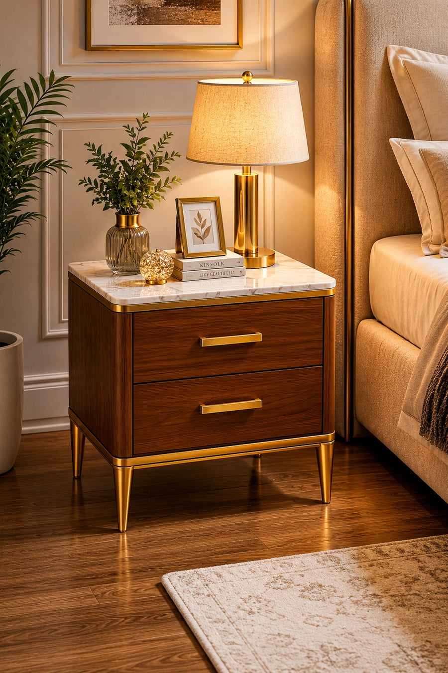 SIDE TABLE WOODEN WITH MARBLE TOP