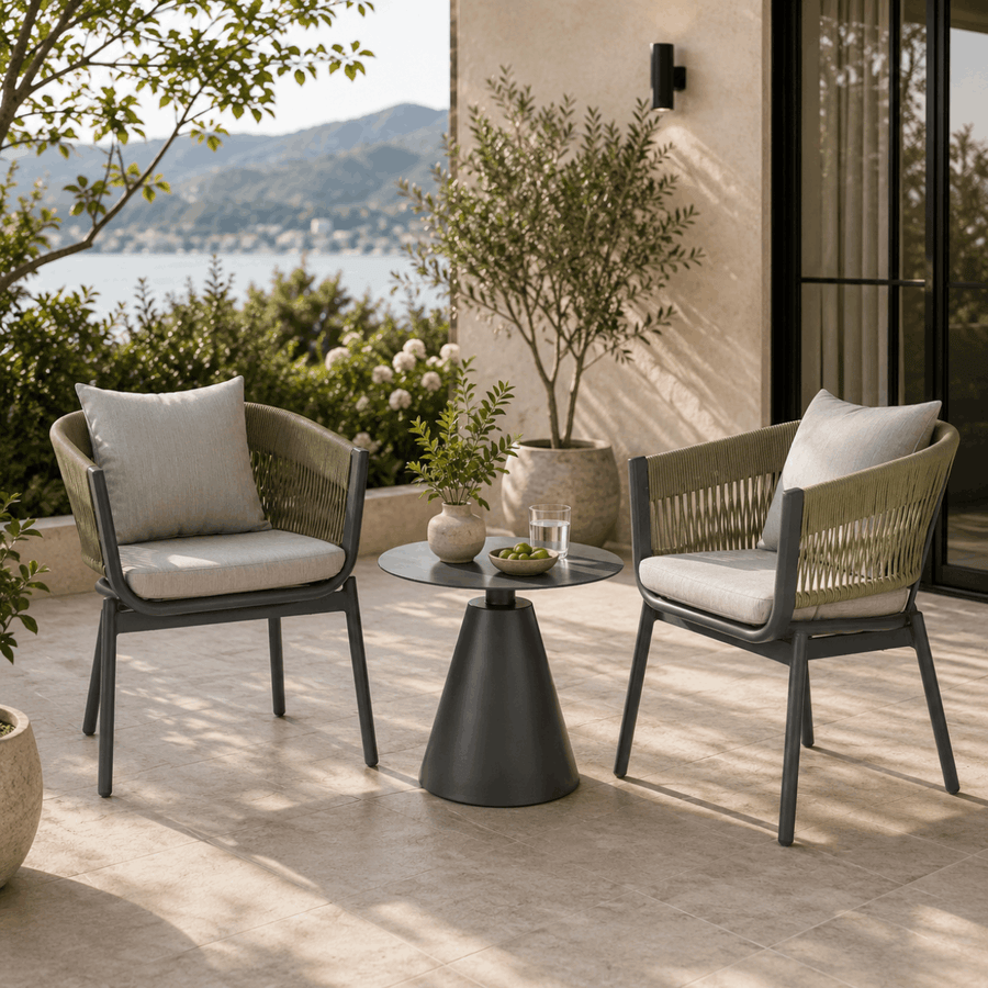 Verona 3-Piece Olive and Charcoal Outdoor Chat Set