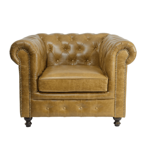 Heritage Rolled-Arm Chesterfield in Tan Leather