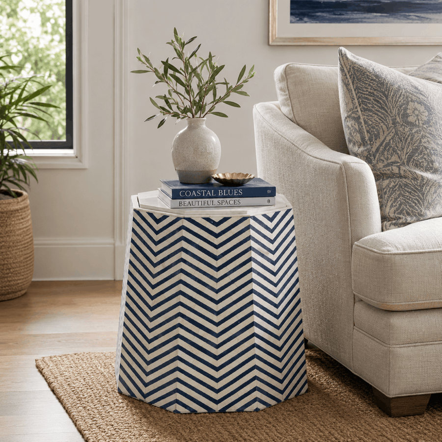 Caspian Chevron Inlay Hexagonal Side Table