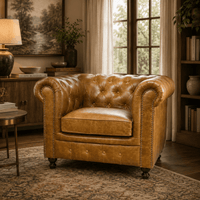 Heritage Rolled-Arm Chesterfield in Tan Leather