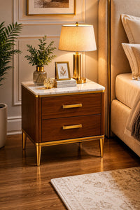 SIDE TABLE WOODEN WITH MARBLE TOP